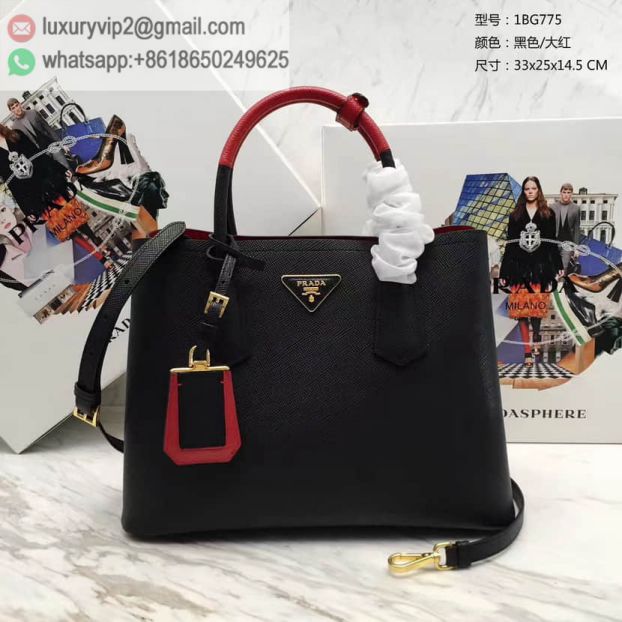 PRADA Leather mini 1BG775 Black Red Women Tote Bags