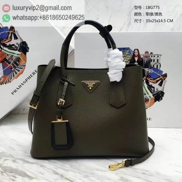 PRADA Leather mini 1BG775 Green Black Women Tote Bags