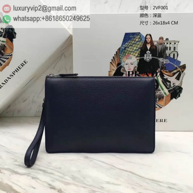 PRADA 2017 Navy Leather 2VF001 Men Clutch Bags