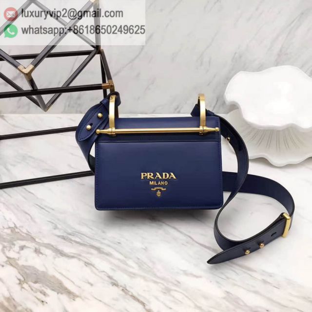 PRADA Blue Leather 1BD075 Women Shoulder Bags