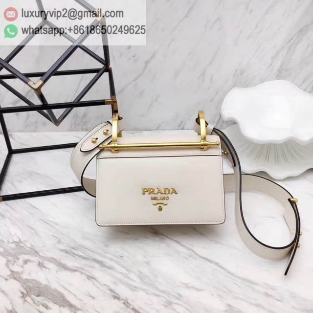 PRADA White Leather 1BD075 Women Shoulder Bags