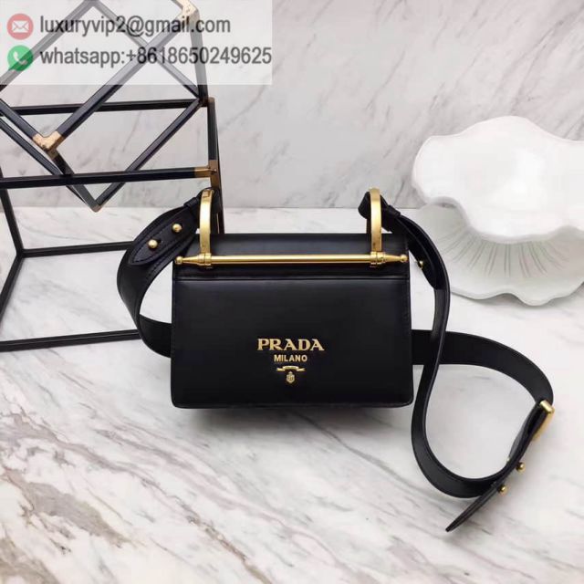 PRADA Black Leather 1BD075 Women Shoulder Bags