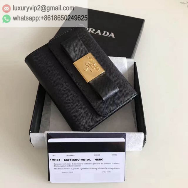 PRADA Black Leather Short 1MH840 Women Wallets