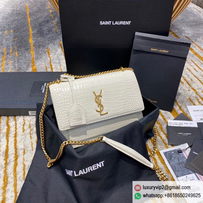 YSL Crocodile pattern sunset 22 442906 White Gold Buckle Shoulder Bags