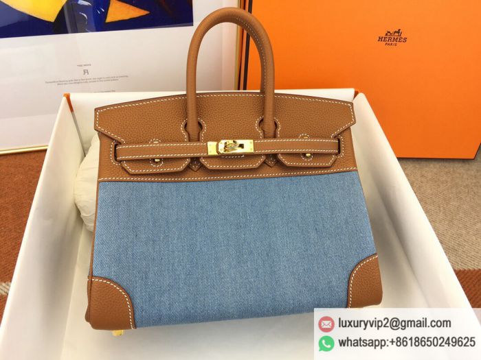 Hermes birkin 25 togo Denim Canvas Gold Buckle Tote Bags