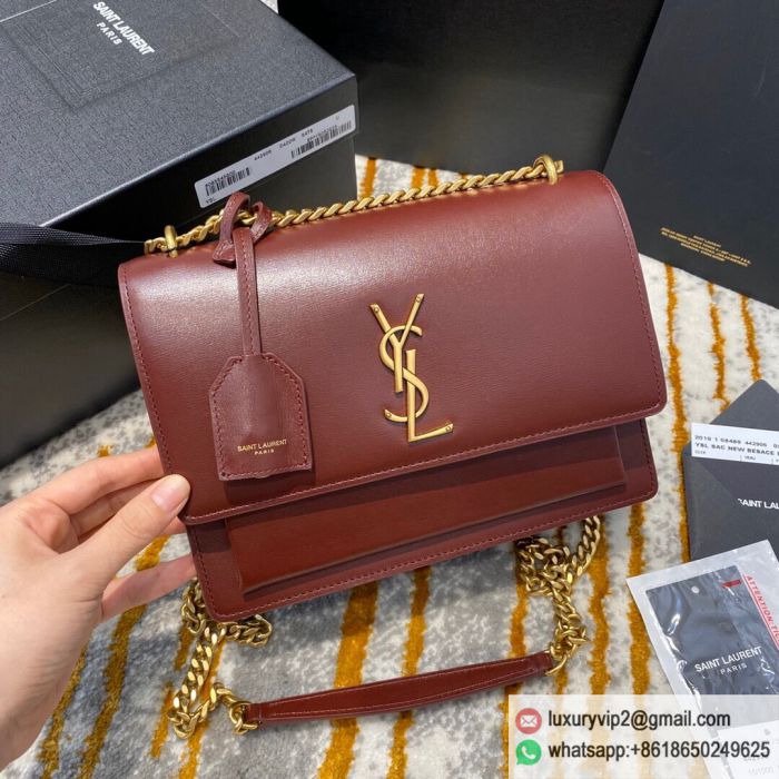 YSL sunset 22 442906 Red Gold Buckle Shoulder Bags