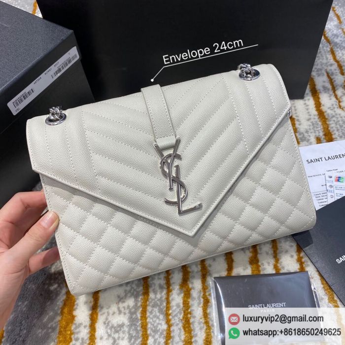 Saint Laurent YSL ENVELOPE 24 envelope 487206 White Silver Buckle Shoulder Bags