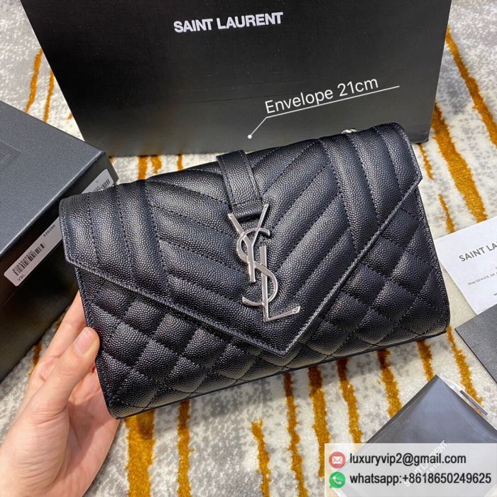 Saint Laurent YSL ENVELOPE 21 envelope 526286 Black Silver Buckle Shoulder Bags