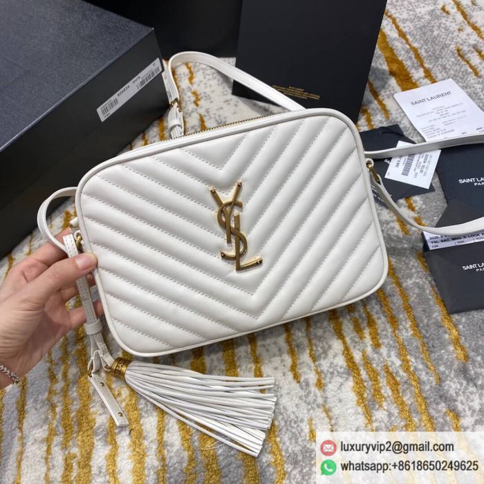 Saint Laurent YSL LOU 23CM Crossbody Camera Bags 520534 White Gold Buckle Shoulder Bags