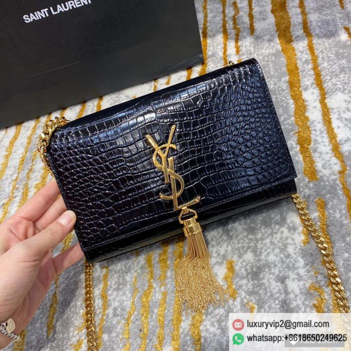 Saint Laurent YSL KATE 20 Crocodile pattern Chain 474366 Black Gold Buckle Shoulder Bags