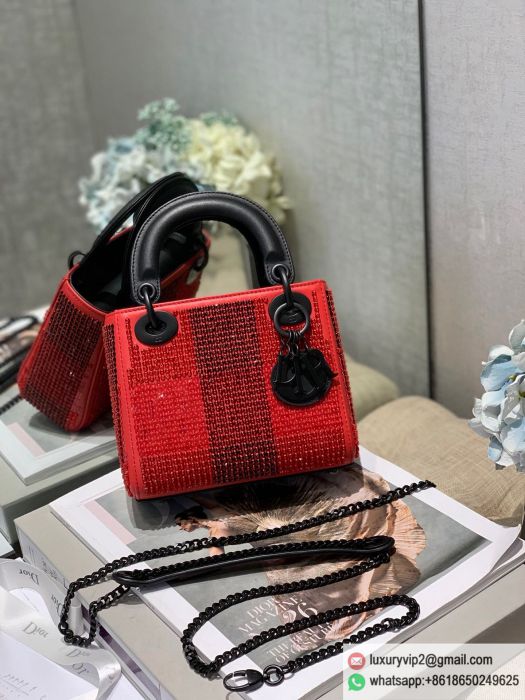 Dior Red Black Grid# mini Tote Bags