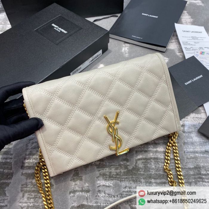 YSL Becky Lambskin Chain 585031 White Shoulder Bags