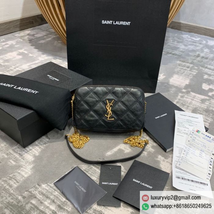 YSL BECKY Zipper Lambskin Chain 608941 Black Shoulder Bags