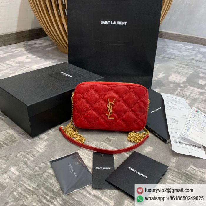 YSL BECKY Zipper Lambskin Chain 608941 Red Shoulder Bags