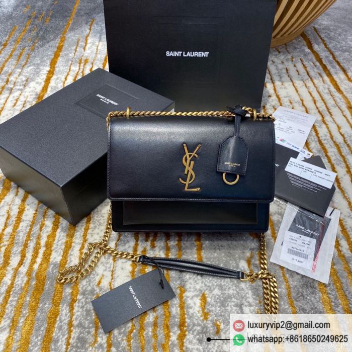 YSL sunset 22 442906 Black Gold Buckle Shoulder Bags