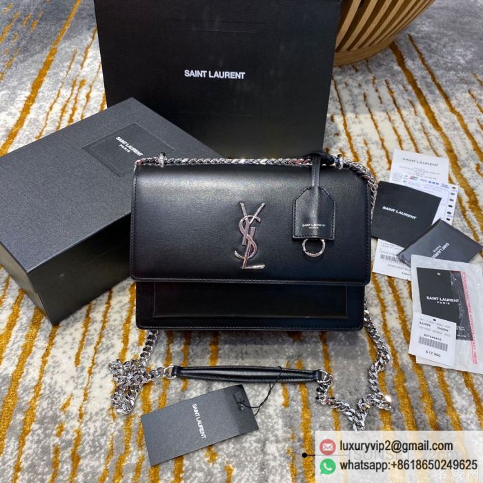 YSL sunset 22 442906 Black Silver Buckle Shoulder Bags