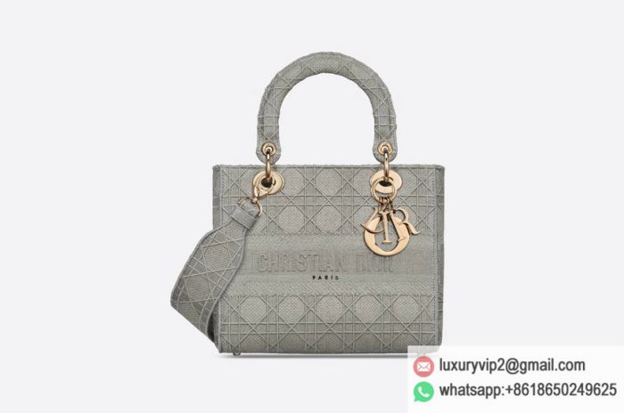 Dior Medium Embroidery Lady D-Lite M0565OREY_M950 Tote Bags