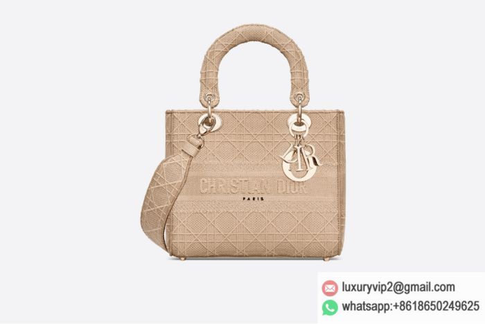 Dior Medium Beige Embroidery Lady D-Lite M0565OREY_M919 Tote Bags