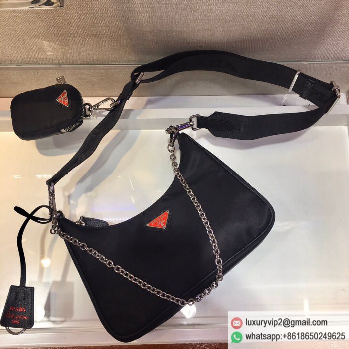 Prada 2020 Nylon Hobo 3-in-1 Chain 1BH204 Shoulder Bags