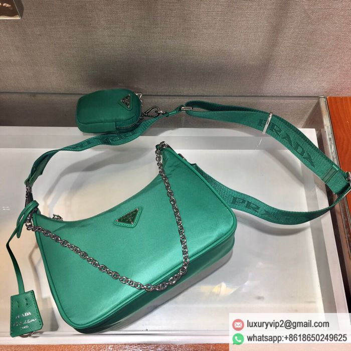 Prada 2020 Nylon Hobo 3-in-1 Chain 1BH204 GREEN Shoulder Bags