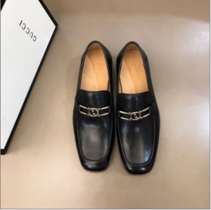 Gucci open-edge beaded cowhide formal black men's leather Shoes