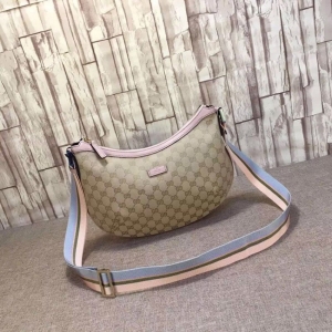 Gucci women's classic interlocking pattern apricot green strap double G cloth with leather shoulder messenger bag