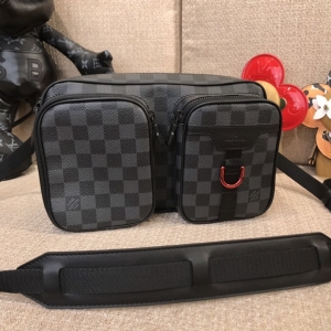 LV men's black grid messenger bag