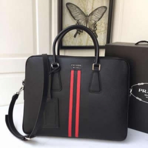 PRADA Men's Briefcase Cross Pattern Handbag