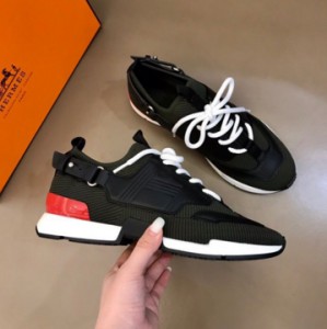 Hermes H calf leather 2020 men's black sneakers