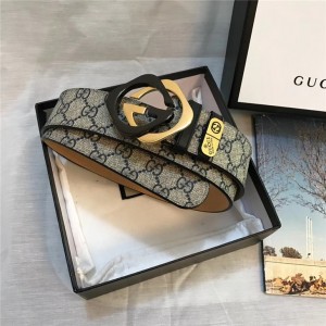 Gucci two-tone diamond buckle men's belt