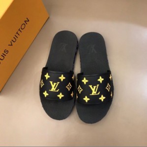 LV 2020 new color upper leather upper leather men's black slippers