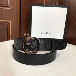 Gucci belt double G rotating metal buckle logo embossed belt men's belt silver and gold grab color