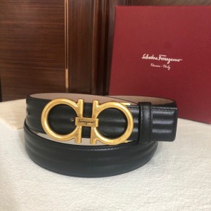 Ferragamo men's belt counter-type retro wind clip buckle top layer cowhide wave texture belt