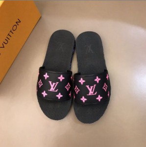 LV 2020 new color upper leather upper leather men's black slippers