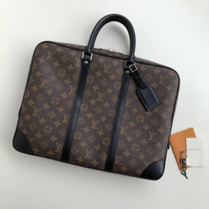 LV men's old flower Damier Graphite briefcase N40225