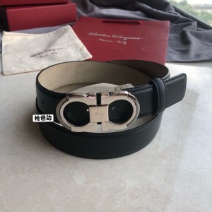 Ferragamo belt new Gancio double-circle color edge metal clip buckle imported first layer cowhide belt