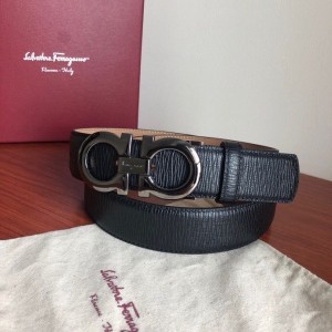 Ferragamo belt head layer cowhide cross texture men's double loop buckle belt