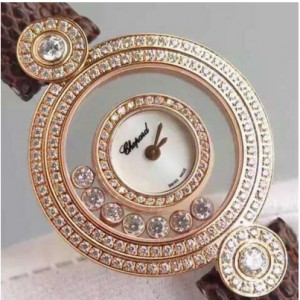 MC.Chopard Chopard HAPPY DIAMONDS classic series, through the bottom, ladies, round grain calfskin strap.