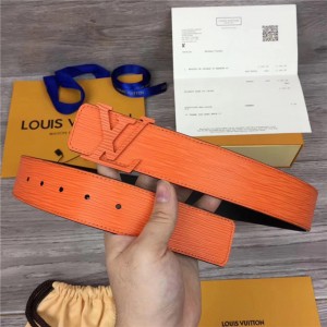 M0036 Louis Vuitton Water Corrugated Cowhide Tone Paint Buckle LV Men's Belt Orange Red